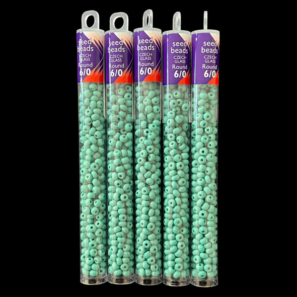 Seed Beads, Czech, Round, 6/0, Green Turquoise, Matte, 20g Tube