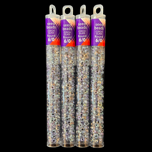 Seed Beads, Czech, Round, 6/0, Crystal Black C/L AB, 20g Tube
