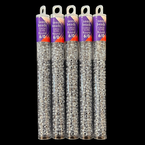 Seed Beads, Czech, Round, 6/0, Crystal Black C/L, 20g Tube