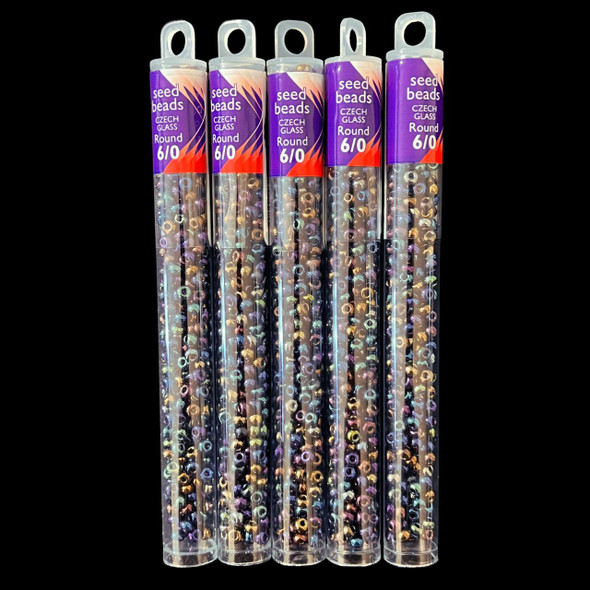 Seed Beads, Czech, Round, 6/0, Jet AB, 20g Tube