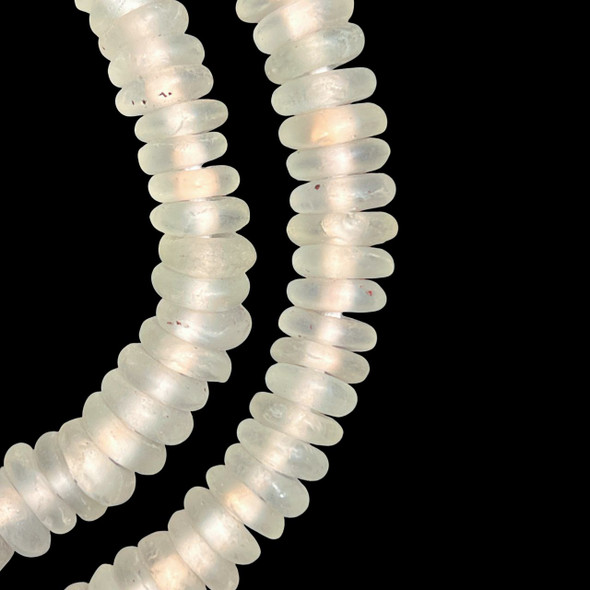 African Glass, Recycled, Rondelle, Crystal White, 12x4mm, 20in Strand