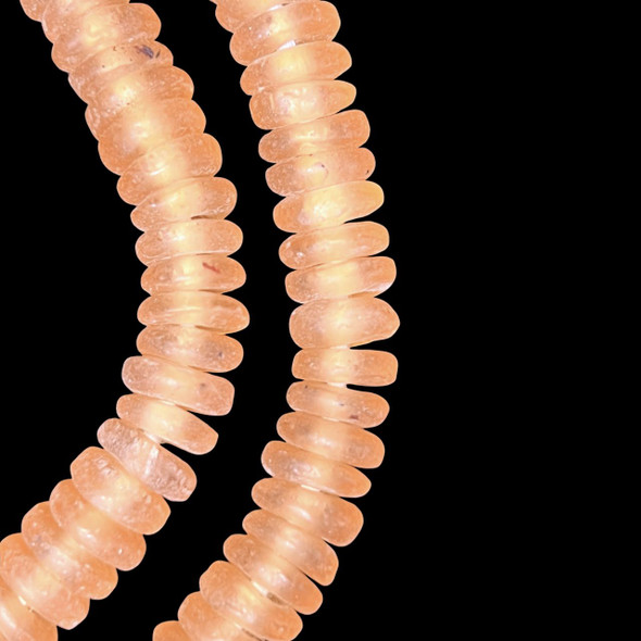 African Glass, Recycled, Rondelle, Peach, 11x3mm, 20in Strand