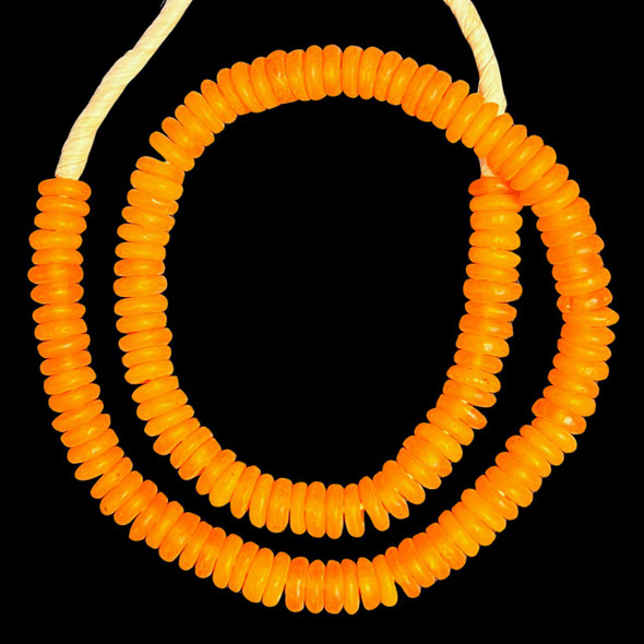 African Glass, Recycled, Rondelle, Orange, 11x3mm, 20in Strand