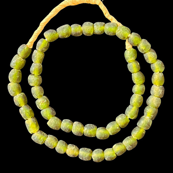 African Glass, Recycled, Round, Green, 9mm, 20in Strand