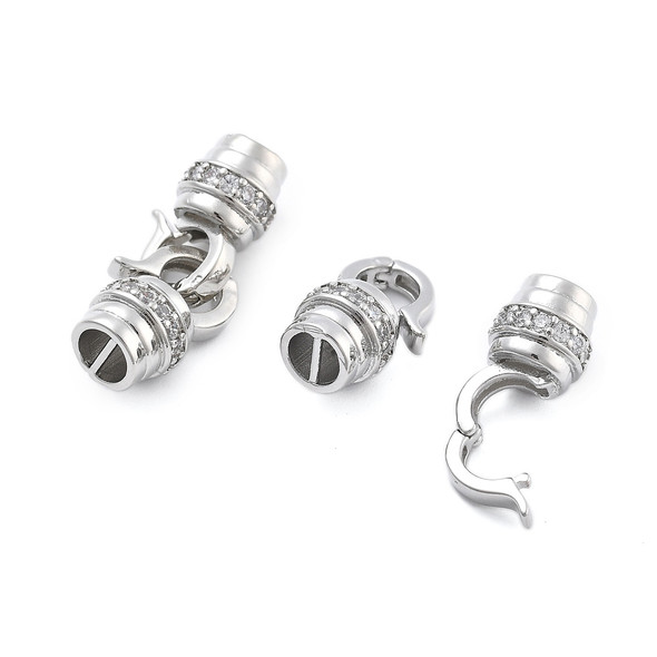 Fold Over Clasp, 27x8mm, Brass, Platinum Plated, Cubic Zirconia, 1 Set