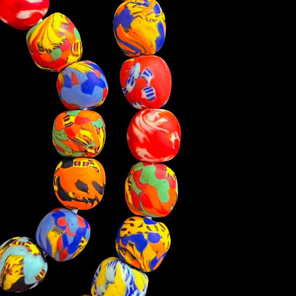 African Glass, Fused Round, Multicolor, 14mm, 22in Strand