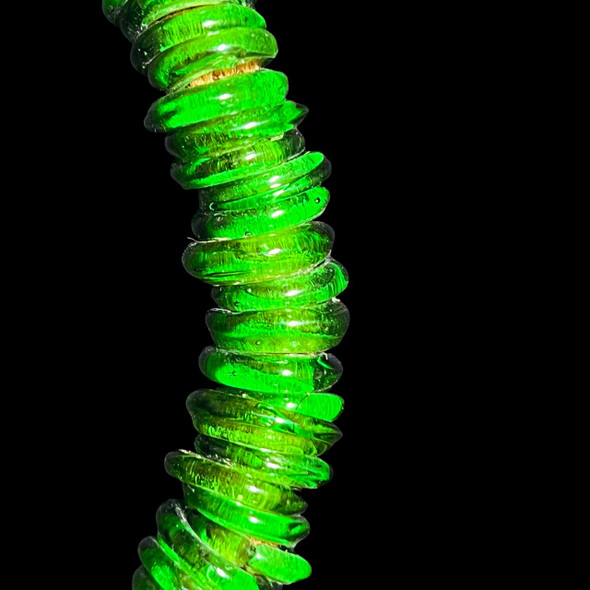 African Glass, Annular Wound Dogon, Green, 3x14mm, 38in Strand