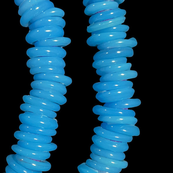 African Glass, Annular Wound Dogon, Opaque Blue, 3x14mm, 38in Strand