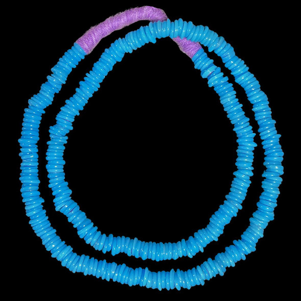 African Glass, Annular Wound Dogon, Opaque Blue, 3x14mm, 38in Strand