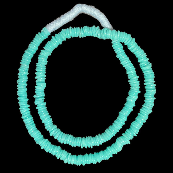 African Glass, Annular Wound Dogon, Opaque Turquoise, 3x14mm, 34in Strand