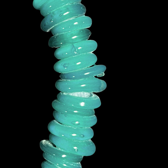 African Glass, Annular Wound Dogon, Opaque Teal, 3x14mm, 48in Strand