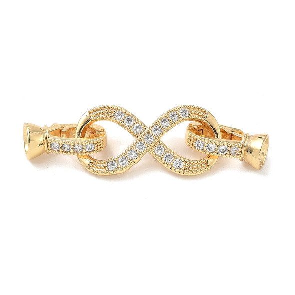 Fold Over Clasp, Infinity, 39mm, Brass, 18K Gold Plated, Cubic Zirconia, 1 Set