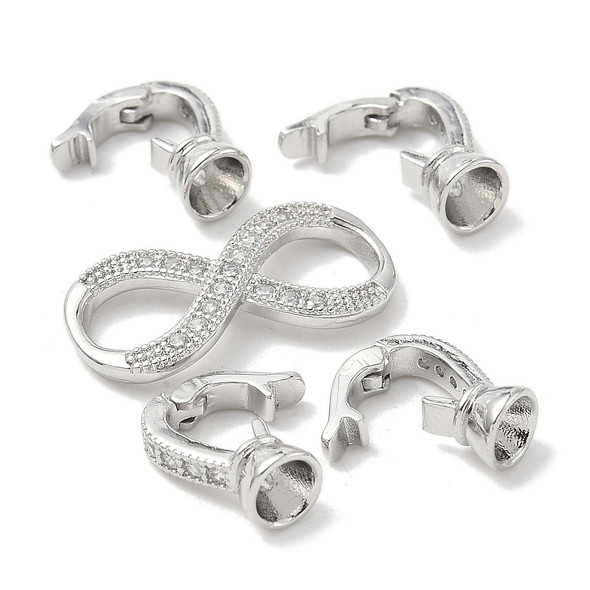 Fold Over Clasp, Infinity, 36mm, Brass, Platinum Plated, Cubic Zirconia, 1 Set