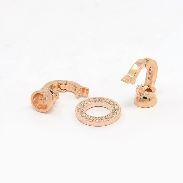 Fold Over Clasp, Ring, 27x11x7mm, Brass, Rose Gold, Cubic Zirconia, 1 Set