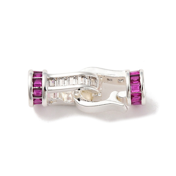 Fold Over Clasp, 20mm, Brass Core, Silver, Cubic Zirconia, 1 Set