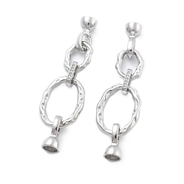 Fold Over Clasp, Oval, 60mm, Brass, Platinum Plated, Cubic Zirconia, 1 Set