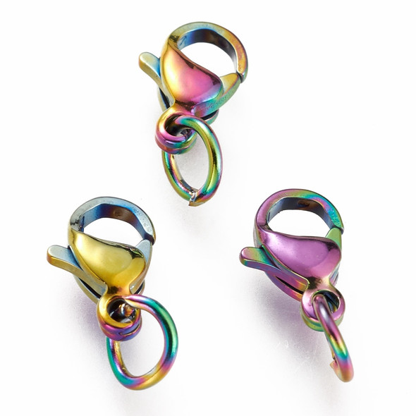 Lobster Claw Clasp, 9x5mm, Stainless Steel, Rainbow, 10 PCS