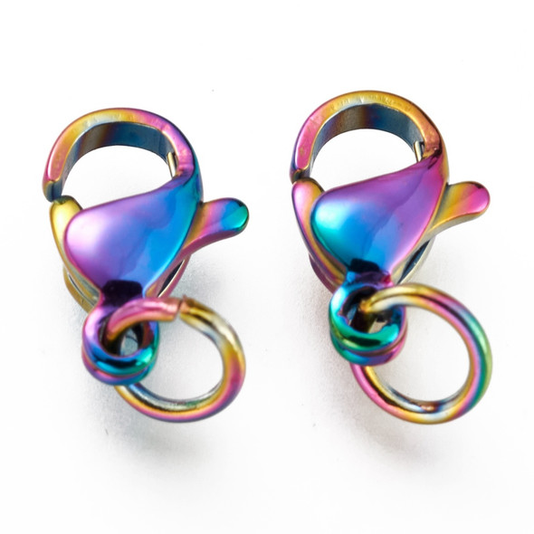 Lobster Claw Clasp, 10x7mm, Stainless Steel, Rainbow, 10 PCS