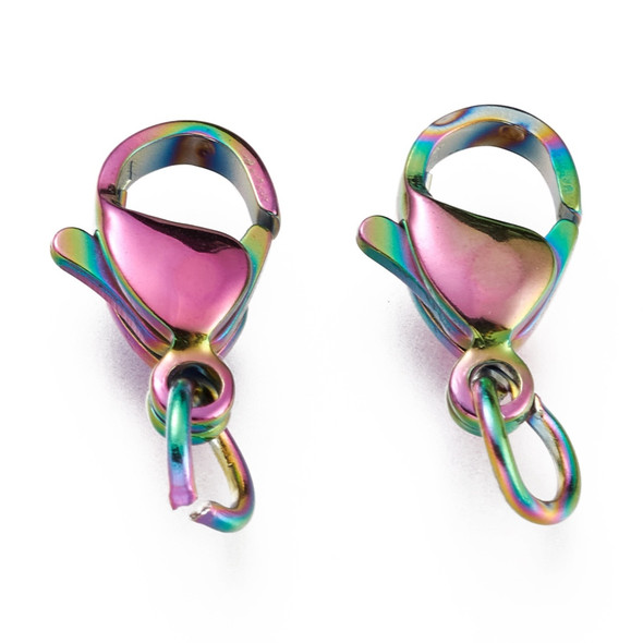 Lobster Claw Clasp, 12x7mm, Stainless Steel, Rainbow, 10 PCS