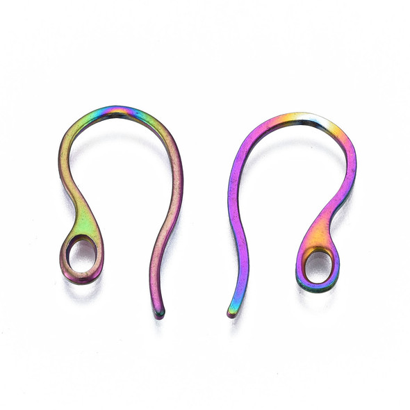 Ear Wires, 22mm, 18 gauge, Stainless Steel, Rainbow, 10 PCS