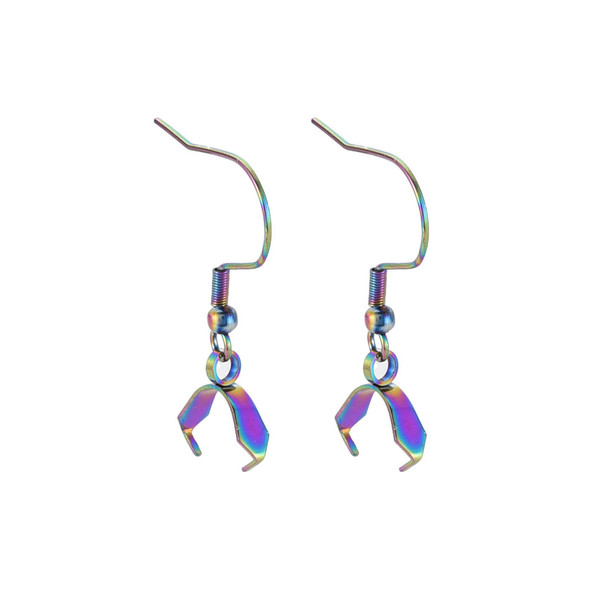 Ear Wires, Pinch Style, 30mm, 21 gauge, Stainless Steel, Rainbow, 3 Pairs