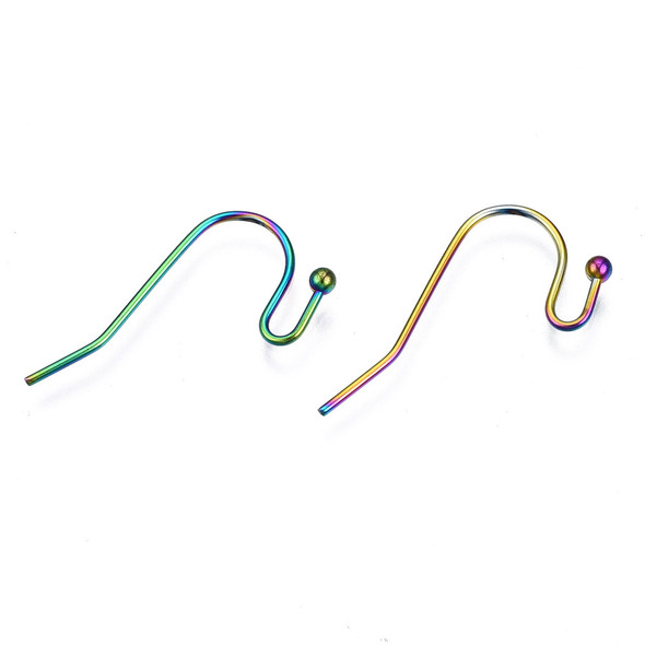 Ear Wires, 21mm, 22 gauge, Stainless Steel, Rainbow, 5 Pairs