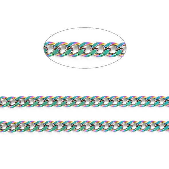 Stainless Steel Chain, Cuban Link, 5x3.5mm, 3.3 ft.