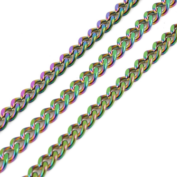 Stainless Steel Chain, Rainbow, 6x4.5mm, Cuban Link, 3.3 ft.