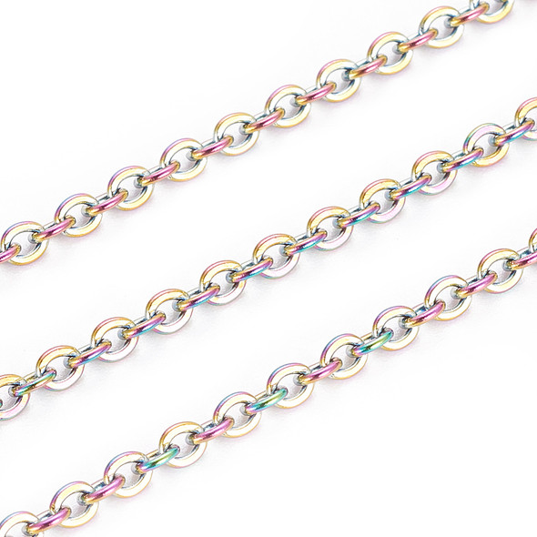 Stainless Steel Chain, Rainbow, 2.5mm, Flat Oval, Soldered, 3.3 ft.