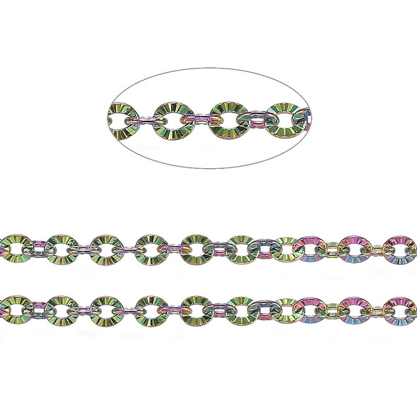 Stainless Steel Chain, Rainbow, 3mm, Textured Cable, Soldered, 6.5 ft.