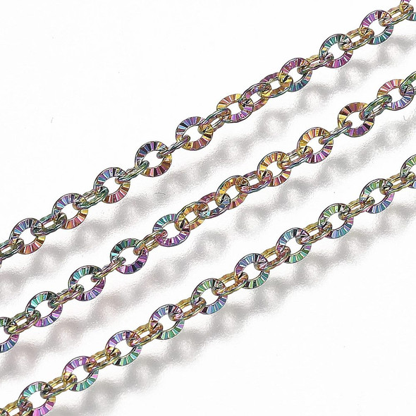 Stainless Steel Chain, Rainbow, 3mm, Textured Cable, Soldered, 6.5 ft.