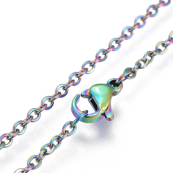 Stainless Steel Chain Necklace, Rainbow, 2mm, Cable Chain, 24 in.