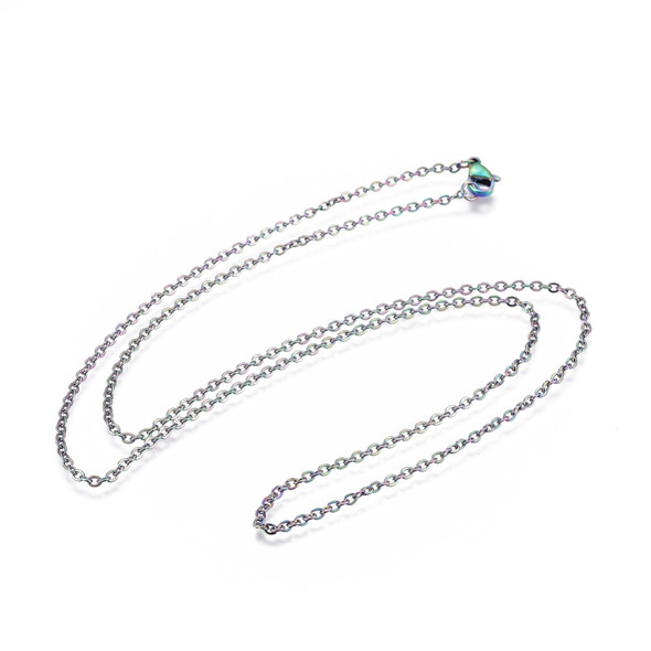 Stainless Steel Chain Necklace, Rainbow, 2mm, Cable Chain, 24 in.