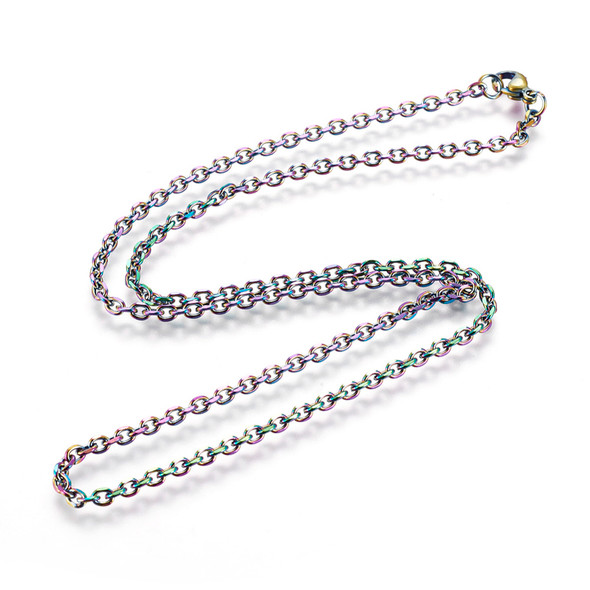 Stainless Steel Chain Necklace, Rainbow, 3mm, Cable Chain, 24 in.