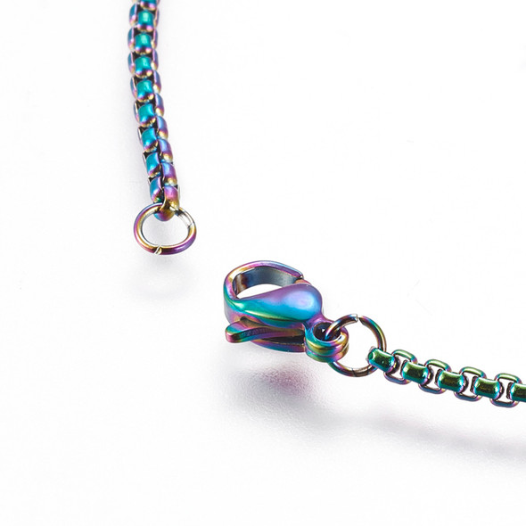 Stainless Steel Chain Necklace, Rainbow, 2mm, Box Chain, 24 in.