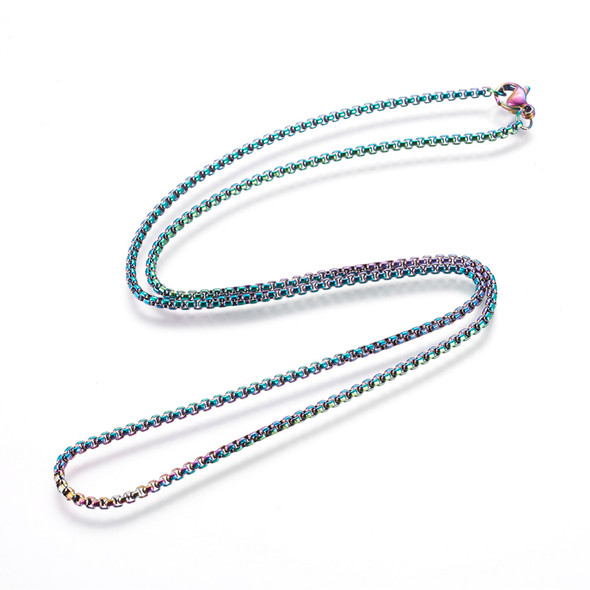 Stainless Steel Chain Necklace, Rainbow, 2mm, Box Chain, 24 in.
