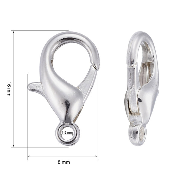 Lobster Claw Clasp, 16x8mm, Zinc Alloy, Silver, 150 PCS