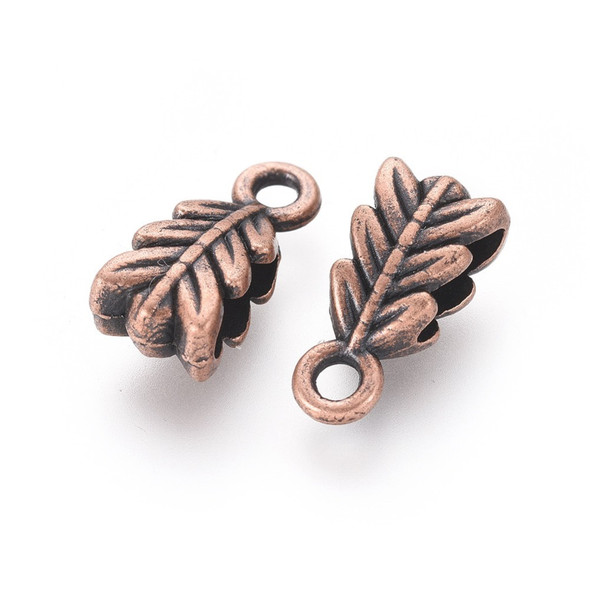 Hang Bails, Tibetan Style, Leaf, 14x6mm, Metal Alloy, Antique Copper, 15 PCS