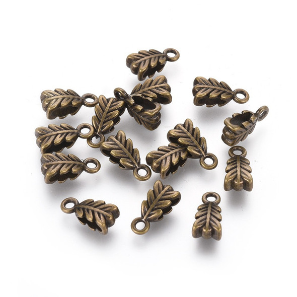 Hang Bails, Tibetan Style, Leaf, 14x6mm, Metal Alloy, Antique Bronze, 15 PCS
