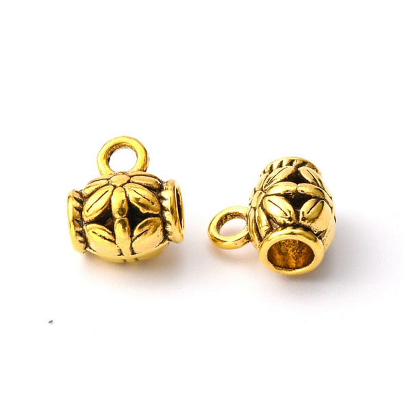 Hang Bails, Tibetan Style, Flower, 9x7.5mm, Metal Alloy, Antique Gold, 25 PCS