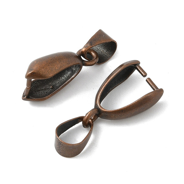 Pinch Bails, 14x7mm, Brass Core, Antique Copper, 20 PCS