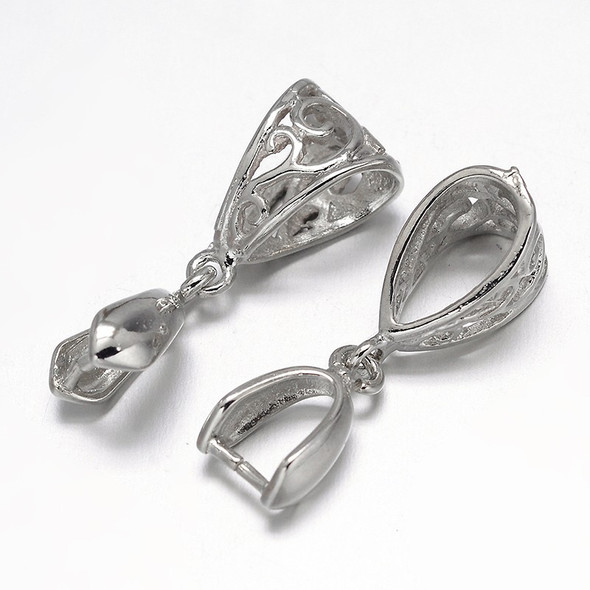 Pinch Bails, Filigree, 25x8mm, Brass Core, Silver, 6 PCS