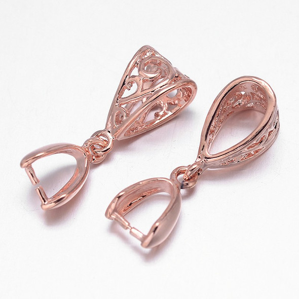 Pinch Bails, Filigree, 25x8mm, Brass Core, Rose Gold, 6 PCS