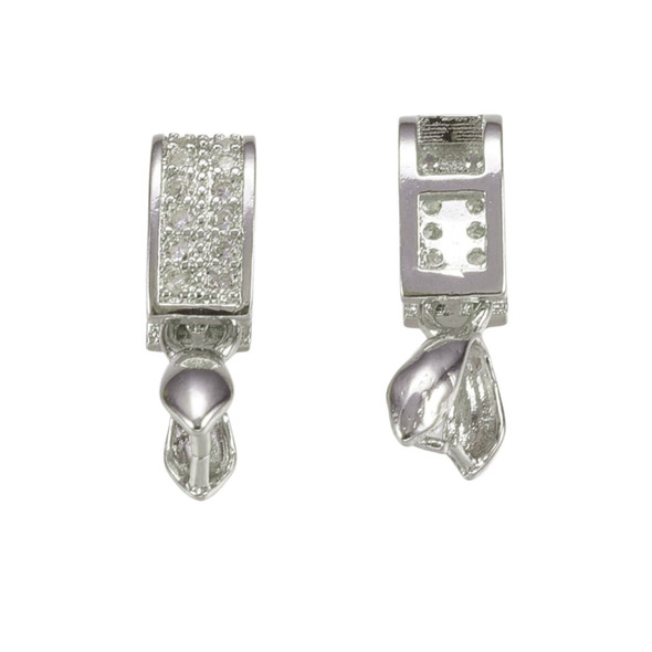 Pinch Bails, 18x5mm, Brass, Platinum Plated, Cubic Zirconia, 2 PCS