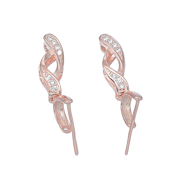 Pinch Bails, 19x4mm, 925 Sterling Silver, Rose Gold, Cubic Zirconia, 2 PCS