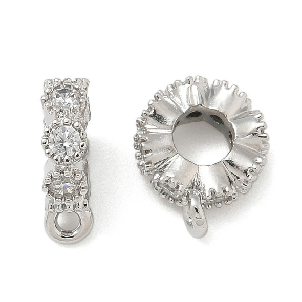 Hang Bails, Loop Ring, 8.5mm, Brass Core, Silver, Cubic Zirconia, 2 PCS