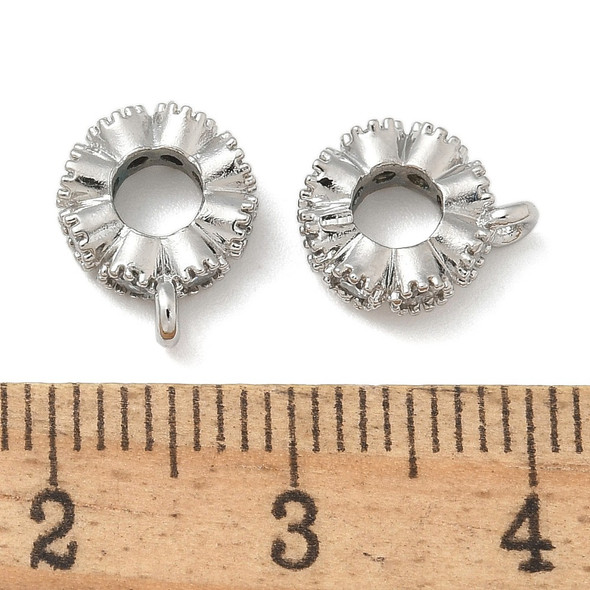 Hang Bails, Loop Ring, 8.5mm, Brass Core, Silver, Cubic Zirconia, 2 PCS