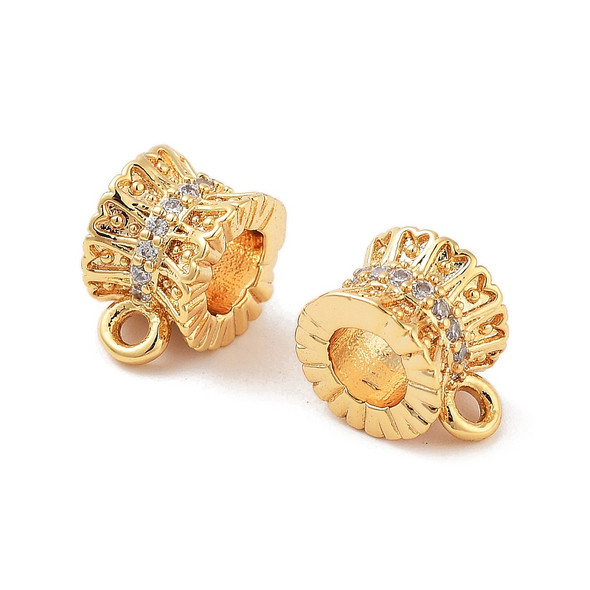 Hang Bails, Tube, 9x7mm, Brass Core, 18K Gold Plated, Cubic Zirconia, 2 PCS