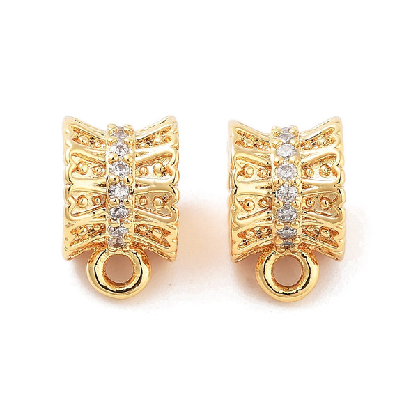 Hang Bails, Tube, 9x7mm, Brass Core, 18K Gold Plated, Cubic Zirconia, 2 PCS