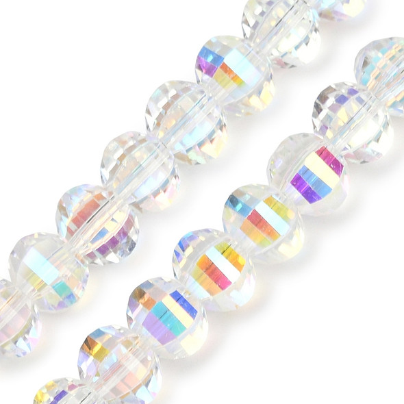 Lantern Shaped, Faceted, Glass, Clear AB, 8x6mm, One 18in Strand